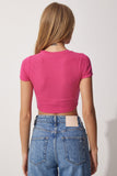 Bisiklet Yaka Crop Örme Bluz