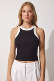 Kontrast Şeritli Halter Yaka Crop Bluz