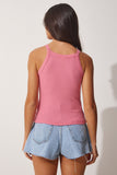 Pembe Fitilli Crop Halter Yaka Örme Atlet ZV00106
