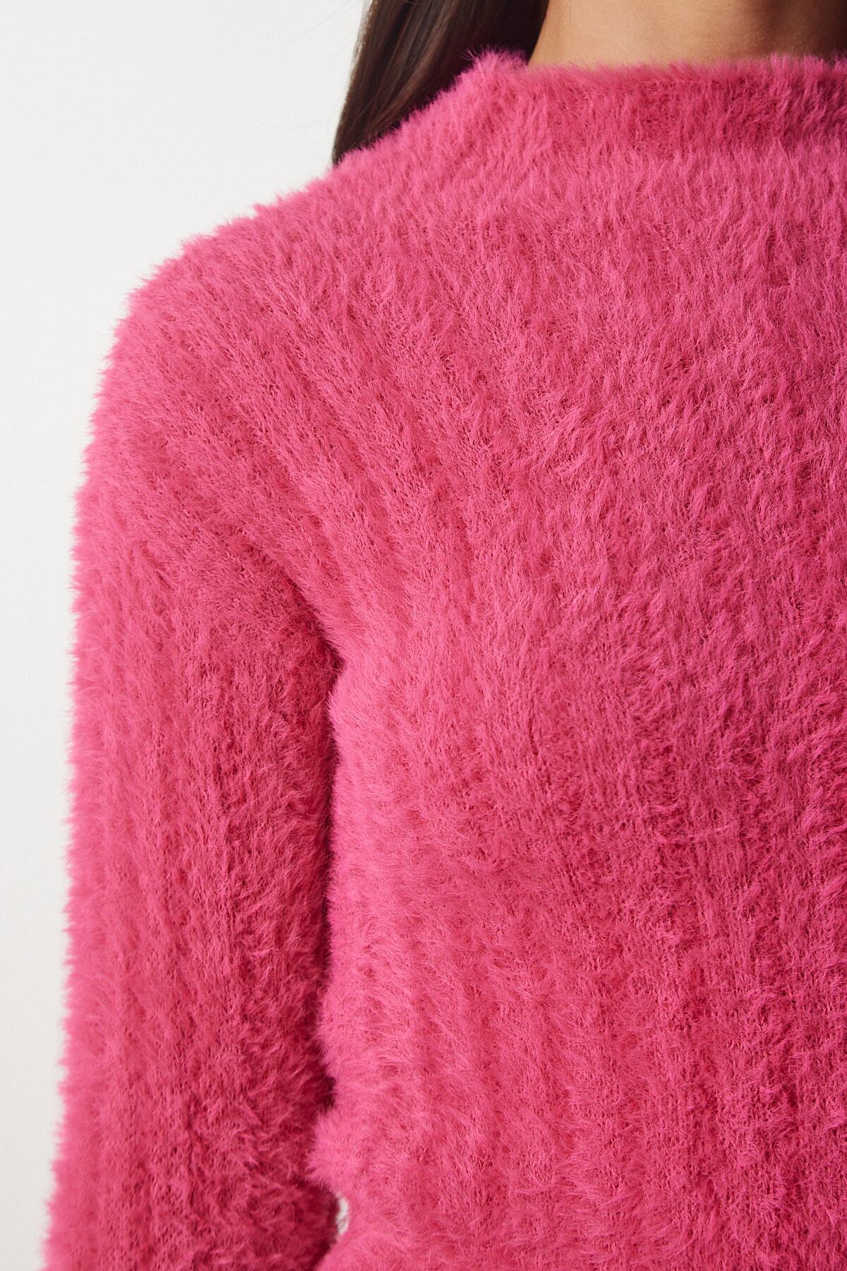 Pembe Dik Yaka Sakallı Triko Kazak NF00068