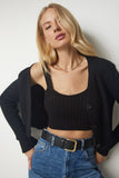 Siyah Örme Triko Büstiyer Hırka Takım YY00168