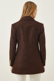 Kahverengi Düğmeli Blazer Tüvit Ceket WF00004