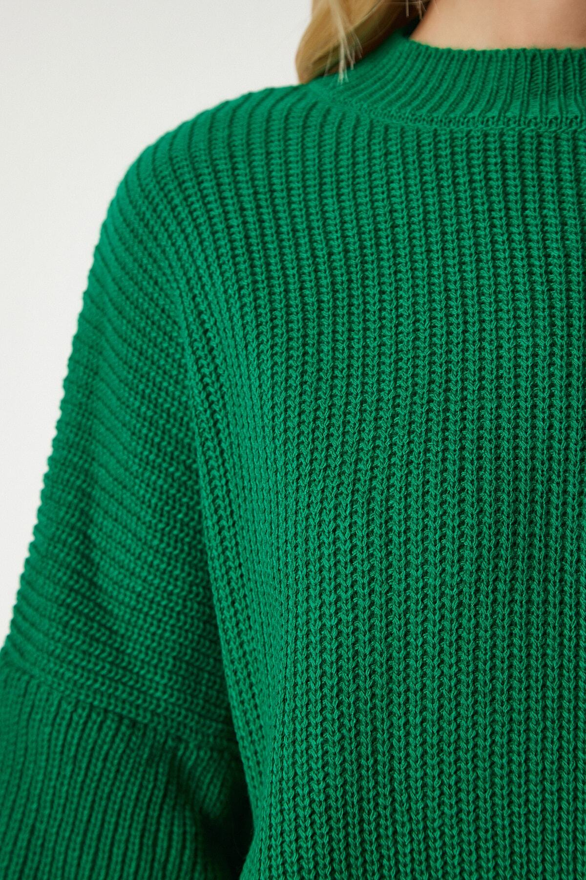 Koyu Yeşil Oversize Basic Triko Kazak mx00126