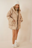 Krem Kapüşonlu Oversize Şişme Mont RV00002