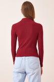 Bordo Cut Out Detaylı Fitilli Örme Bluz GT00065