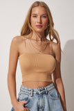 Bisküvi Askılı Crop Triko Bluz PN00071