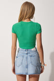 Bisiklet Yaka Crop Örme Bluz