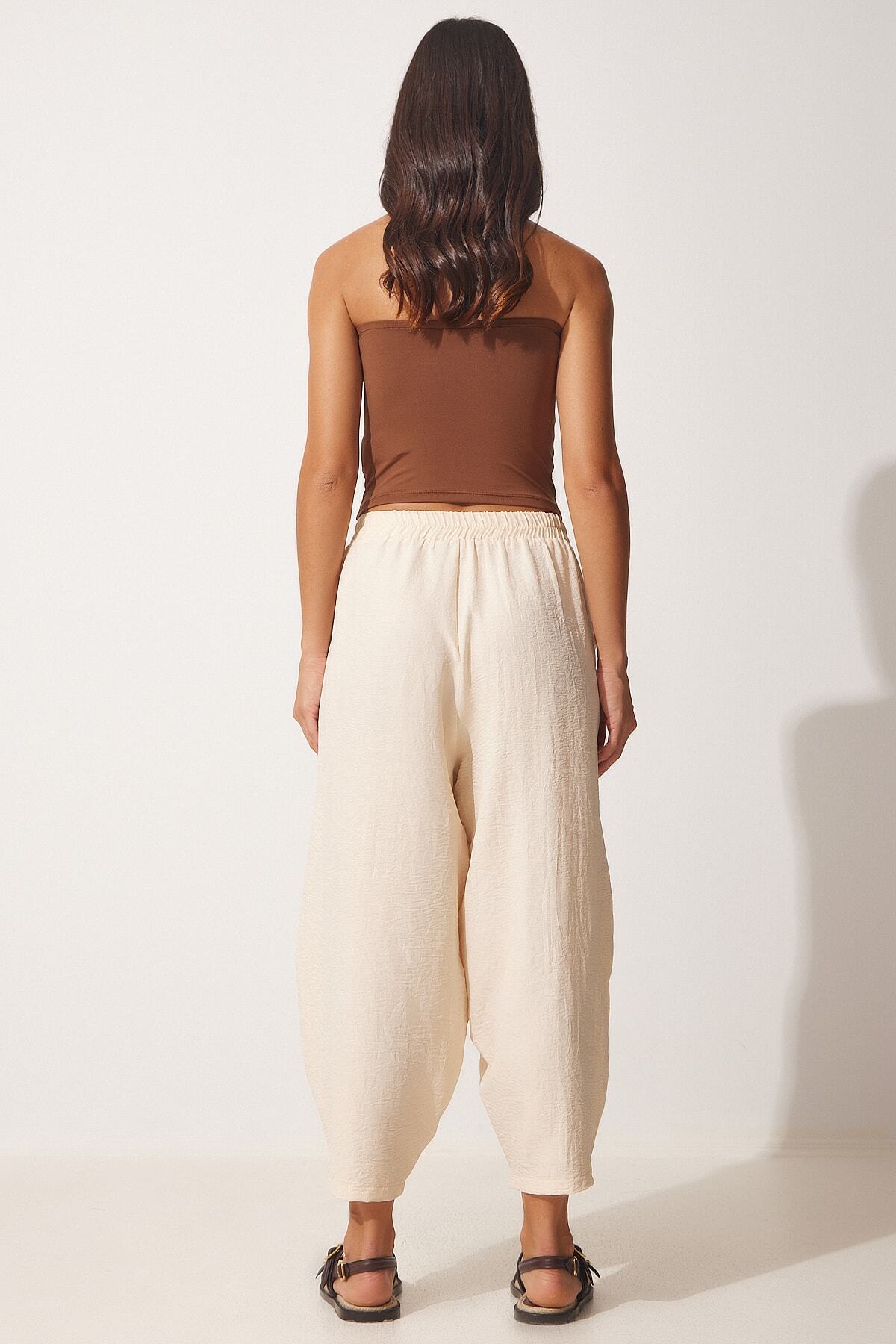 Krem Cepli Ayrobin Şalvar Pantolon OH00046