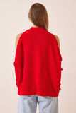 Kırmızı Cut Out Detaylı Oversize Triko Kazak AS00015