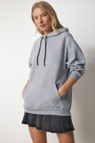 Gri Kapüşonlu Örme Sweatshirt EW00001