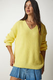 Sarı V Yaka Oversize Basic Triko Kazak MX00130