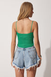 Yeşil Mavi İkili Askılı Crop Triko Bluz PN00072