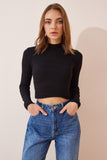 Siyah Beyaz 2' li Paket Fitilli Balıkçı Yaka Crop Örme Bluz GT00214