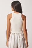Krem Halter Yaka Nakışlı Fitilli Crop Örme Bluz US00904