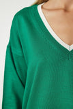 Yeşil V Yaka Oversize Triko Kazak BV00081