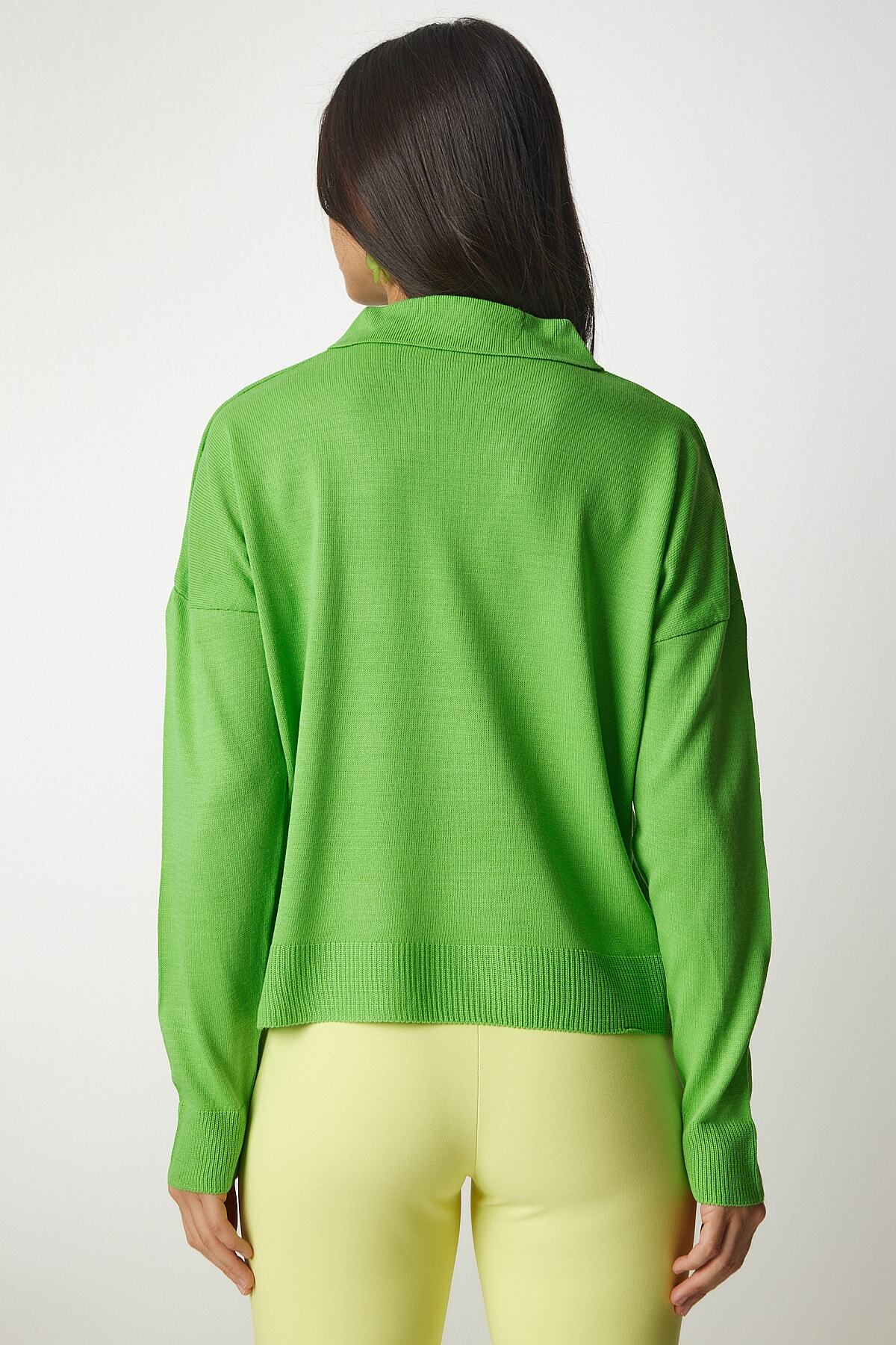 Açık Yeşil Polo Yaka Basic Kazak bv00094