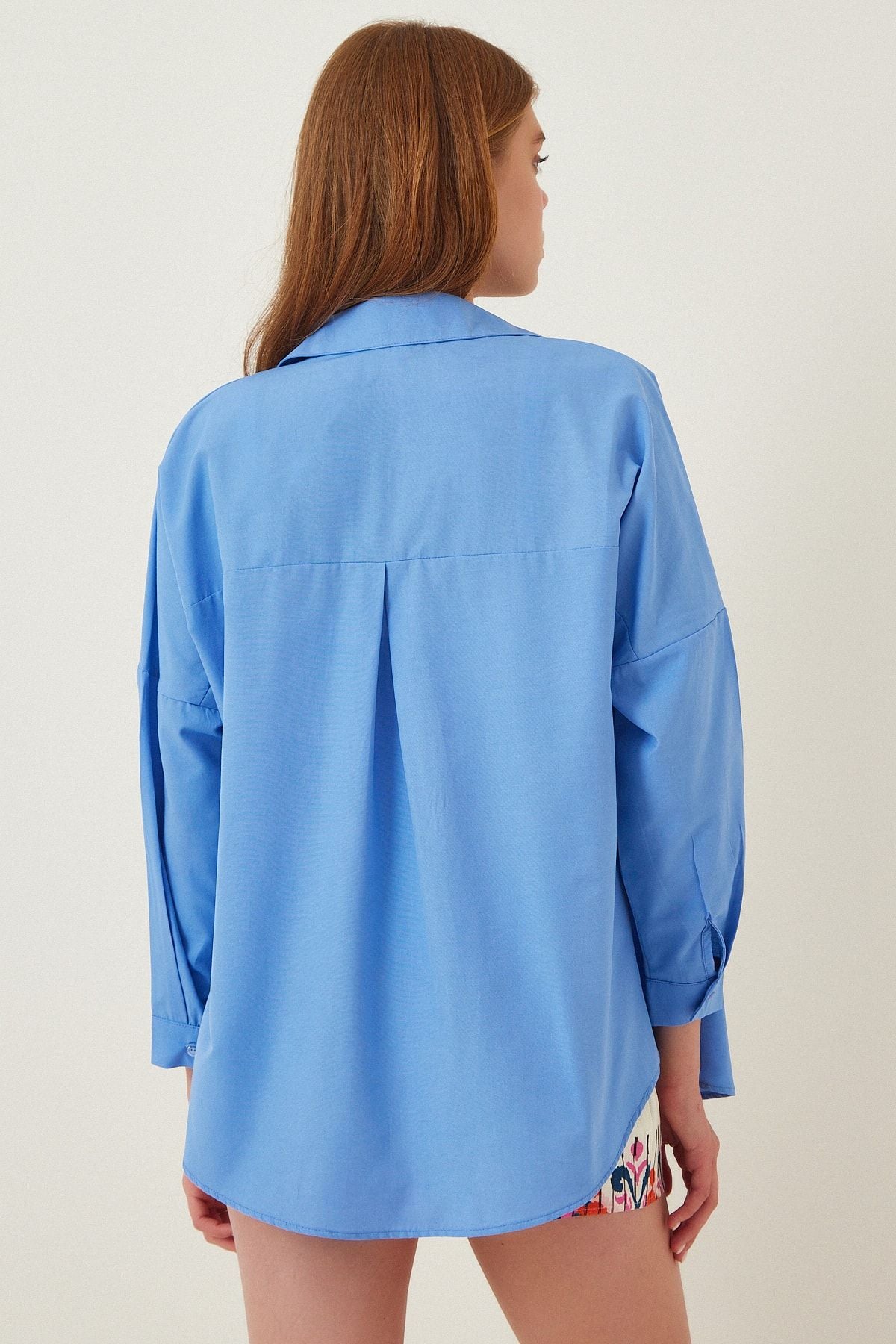 Orta Mavi Oversize Uzun Basic Gömlek DD00842
