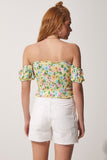 Sarı Baskılı Crop Viskon Örme T-Shirt UB00084