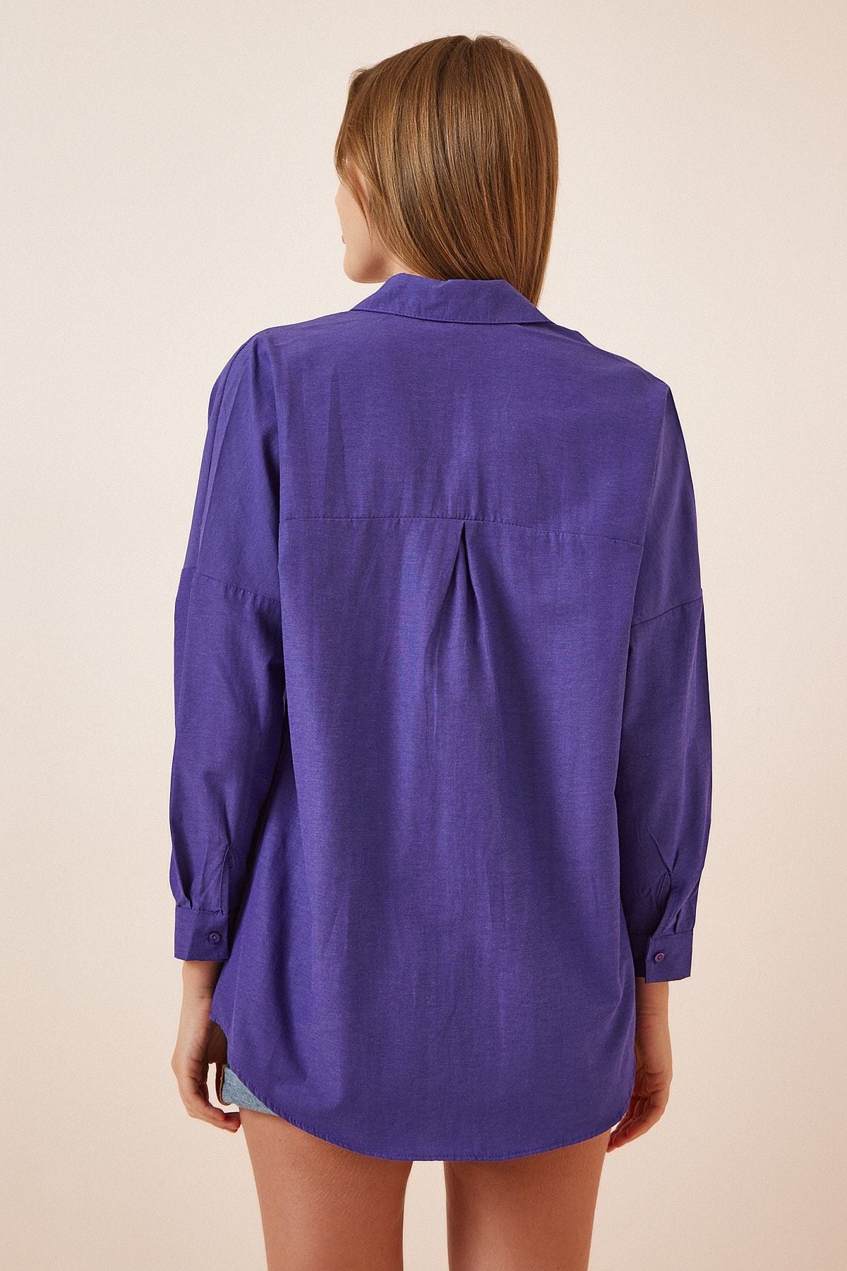 Mor Oversize Uzun Basic Gömlek DD00842