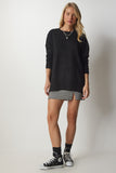 Siyah Bisiklet Yaka Oversize Triko Kazak BV00085