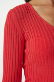 Koyu Oranj V Yaka Fitilli Basic Bluz BV00096