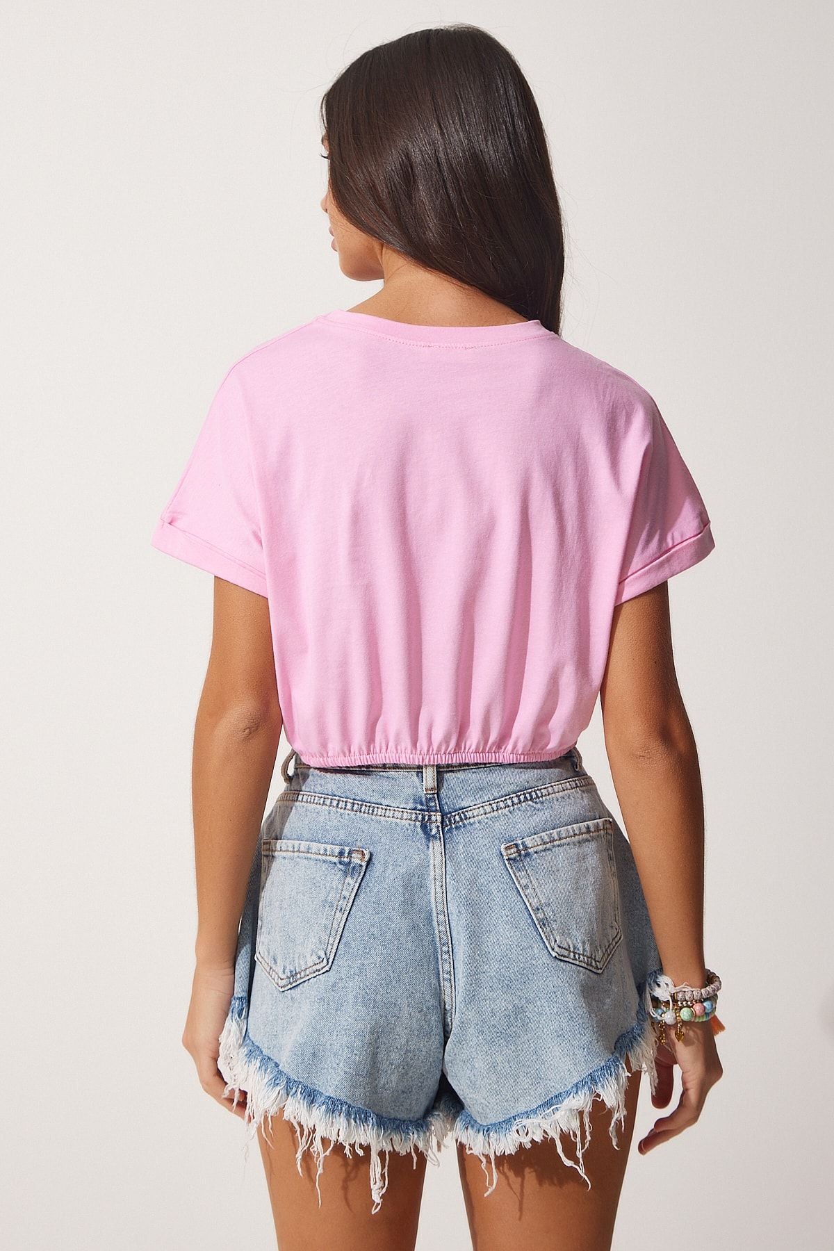 Pembe Beli Elastik Crop T-Shirt UB00083