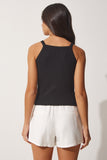 Siyah Fitilli Crop Halter Yaka Örme Atlet ZV00106