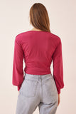 Koyu Pembe Derin V Yaka Crop Sandy Örme Bluz BF00050