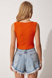 Oranj Halter Yaka Crop Örme Bluz  DZ00030