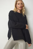 Siyah Fermuar Detaylı Şardonlu Örme Sweatshirt UB00148