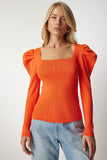 Oranj Kare Yaka Fitilli Triko Bluz YY00159