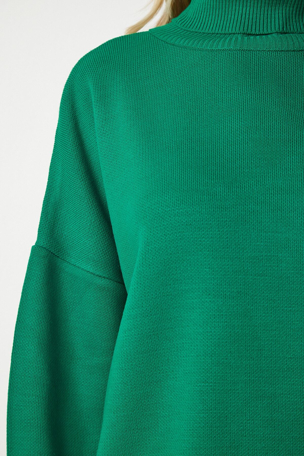 Yeşil Balıkçı Yaka Oversize Triko Kazak MX00133
