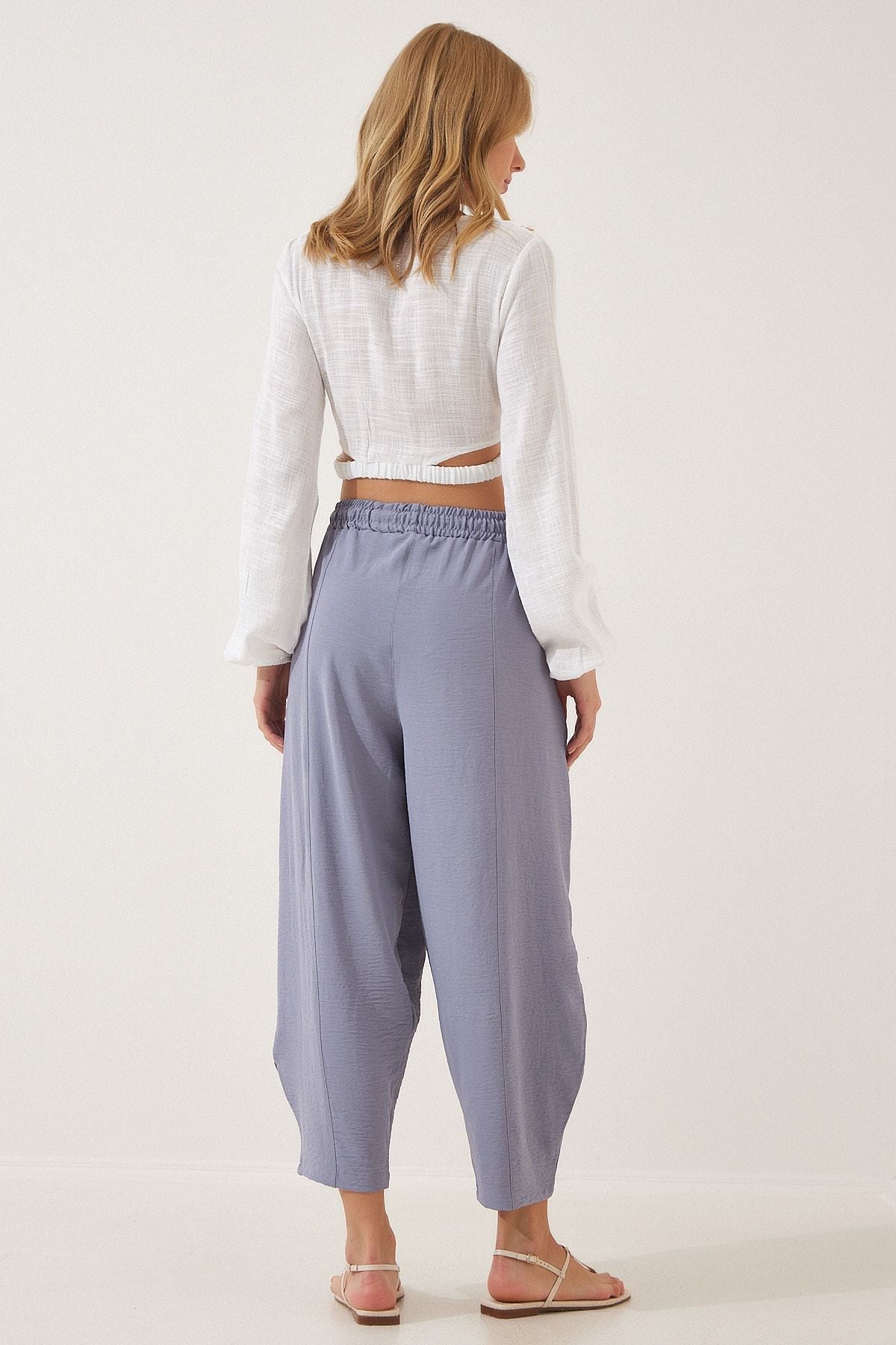 Gri Keten Şalvar Pantolon CI00036