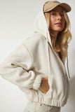 Krem Kapüşonlu Şardonlu Sweatshirt UB00126