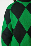 Yeşil Baklava Desenli Oversize Triko Kazak YY00161