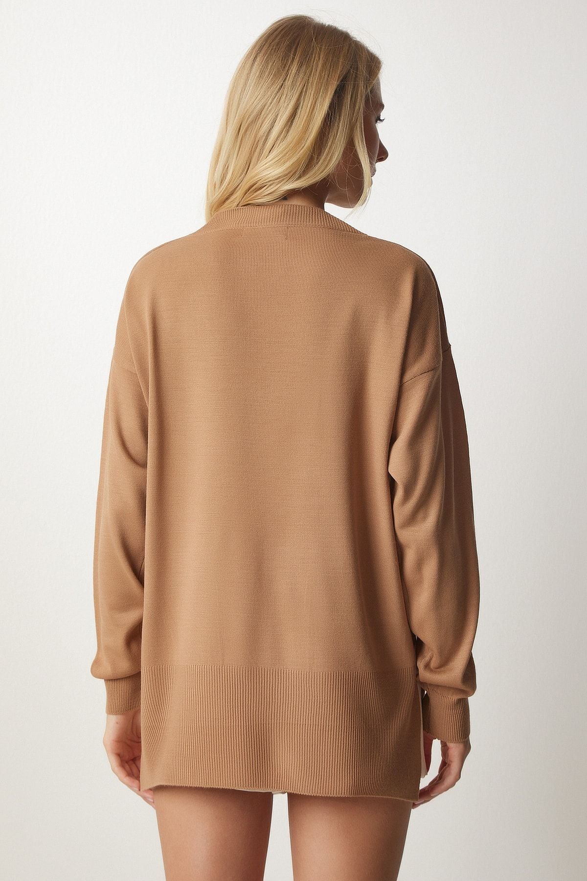 Bisküvi V Yaka Oversize Triko Kazak BV00082