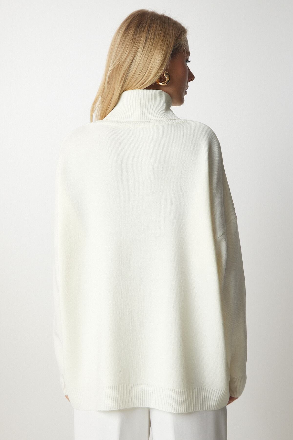 Kemik Balıkçı Yaka Oversize Triko Kazak BV00084