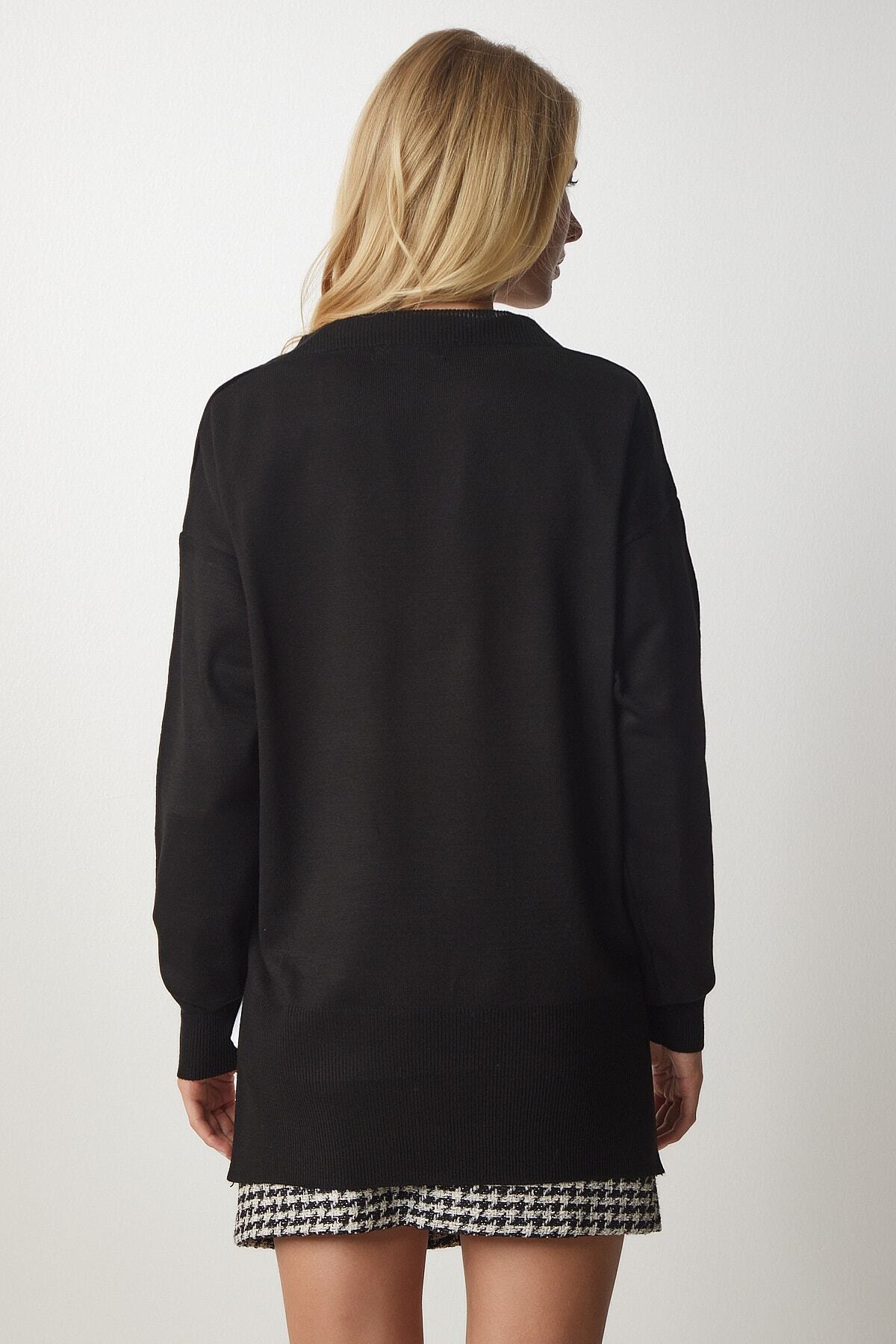 Siyah V Yaka Oversize Triko Kazak BV00082