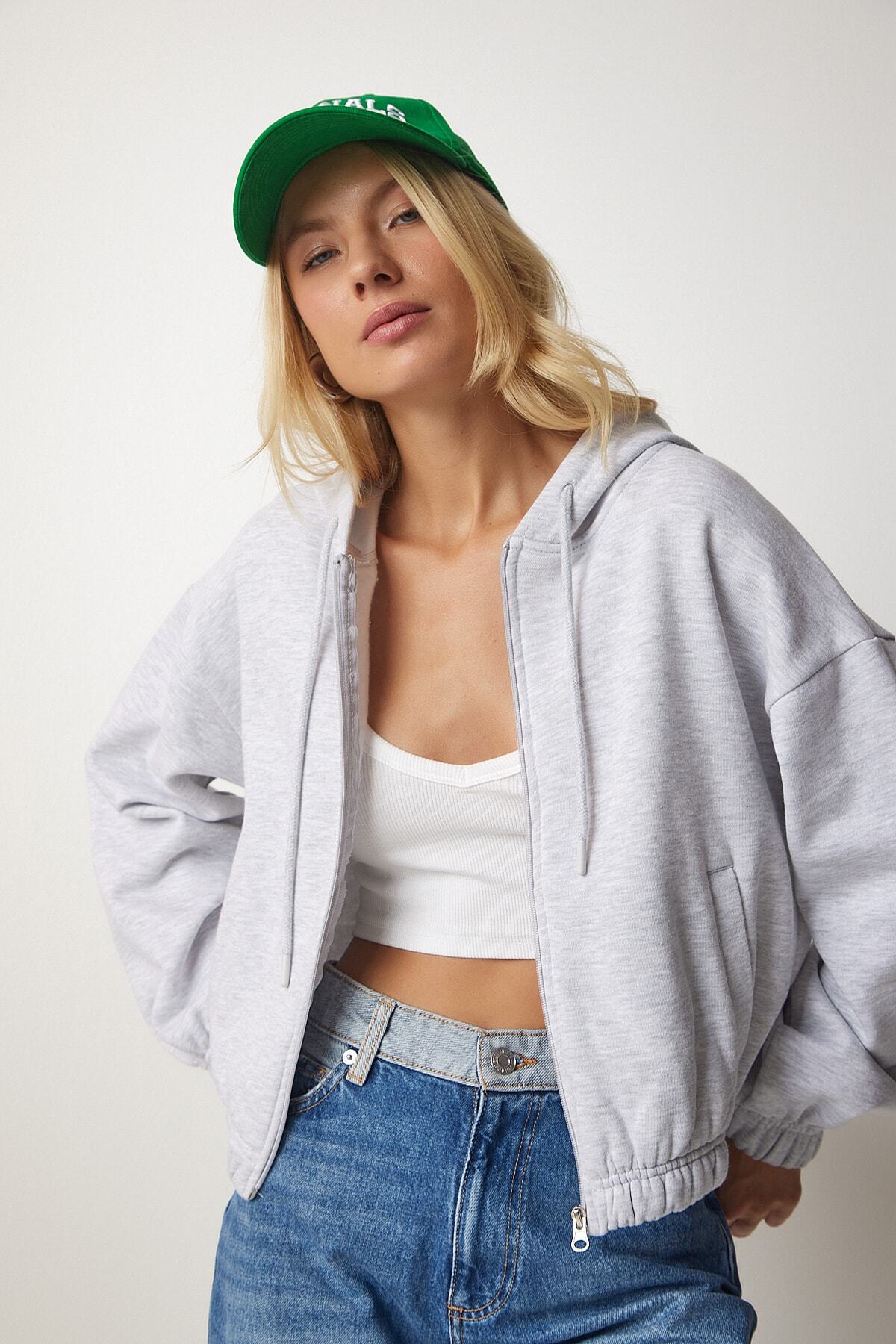 Gri Kapüşonlu Şardonlu Sweatshirt UB00127