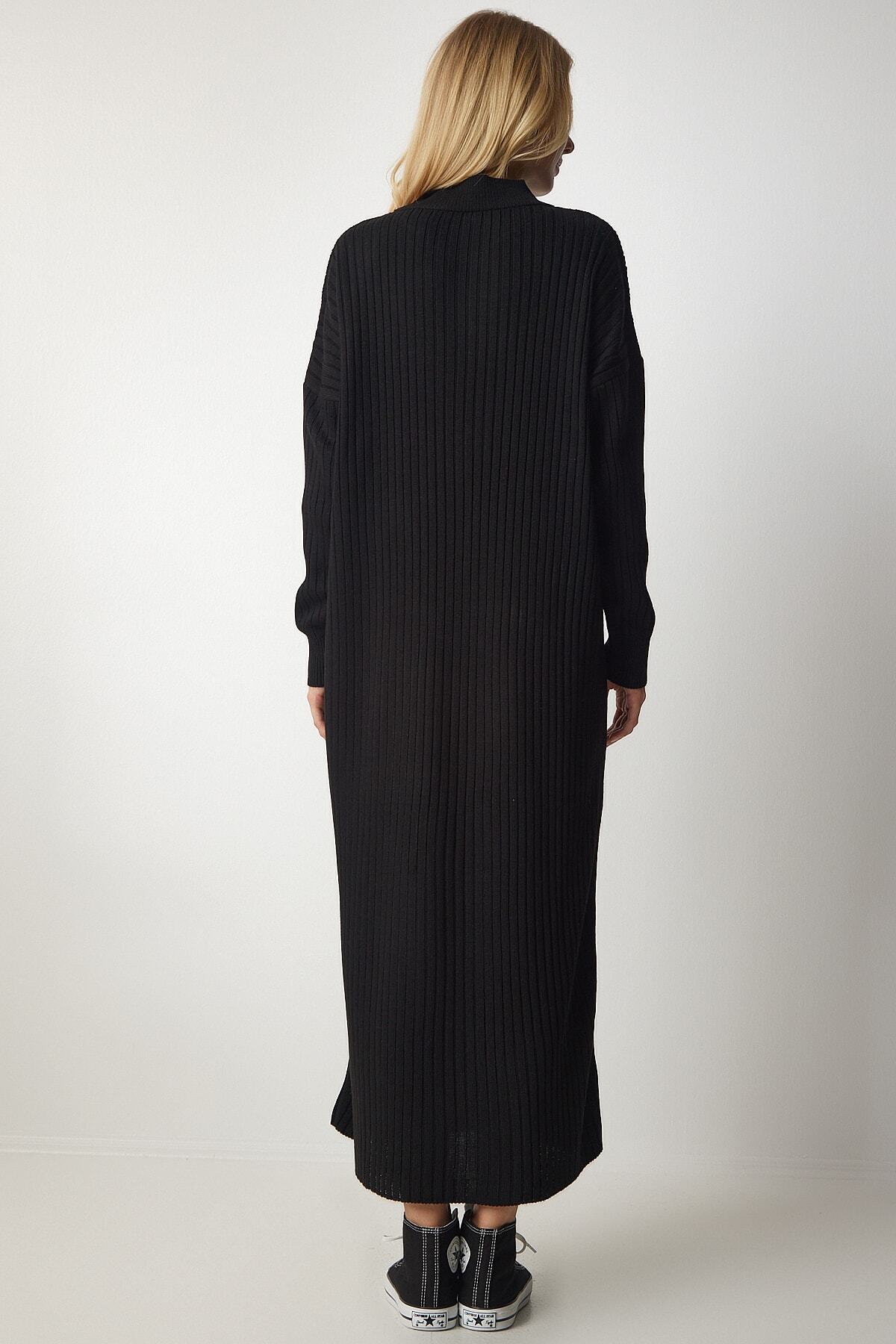 Siyah Fitilli Oversize Triko Elbise DD01251