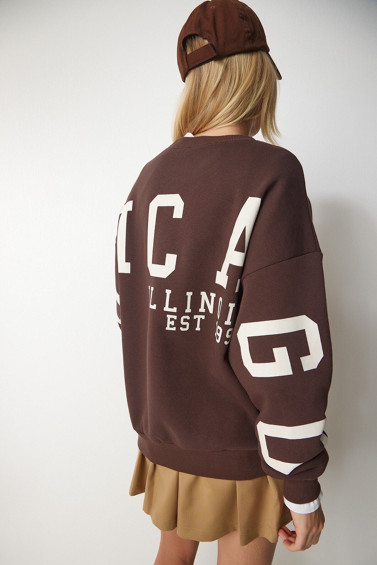 Kahverengi Baskılı Oversize Sweatshirt HF00440