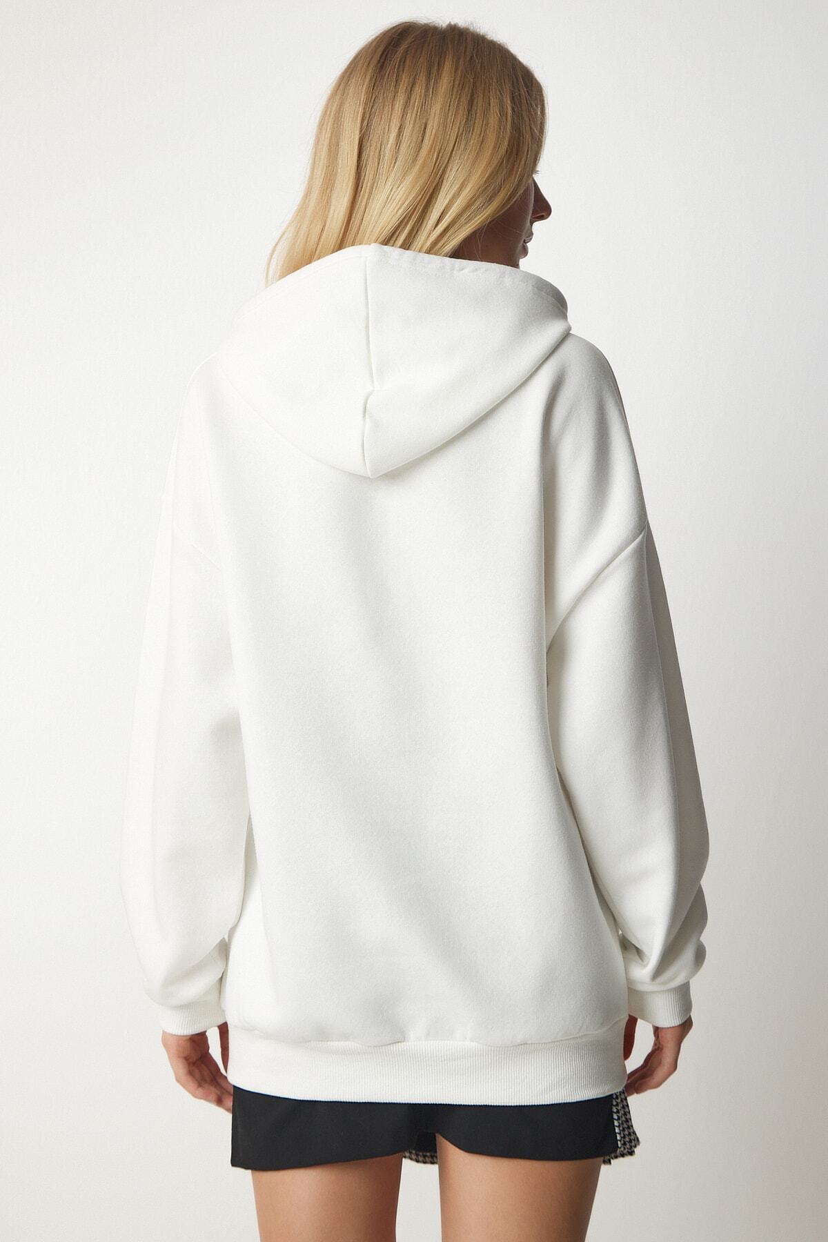 Ekru Kapüşonlu Örme Sweatshirt EW00001