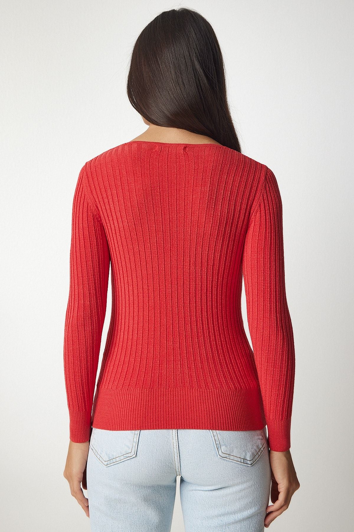 Koyu Oranj V Yaka Fitilli Basic Bluz BV00096