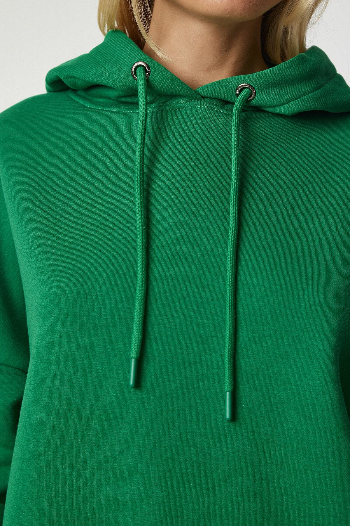 Yeşil Kapüşonlu Şardonlu Basic Sweatshirt SM00153