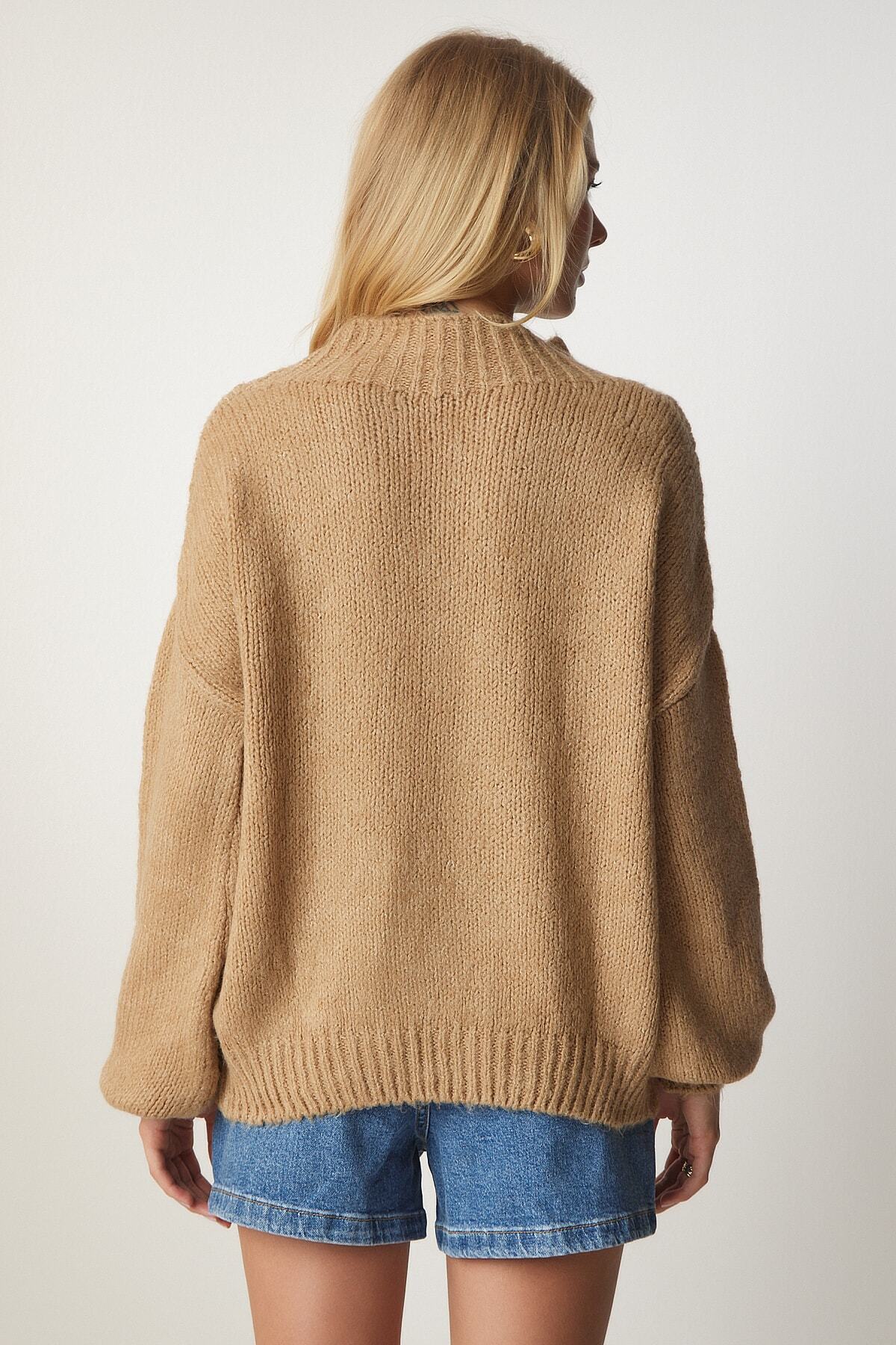 Camel Dik Yaka Basic Triko Kazak MX00127