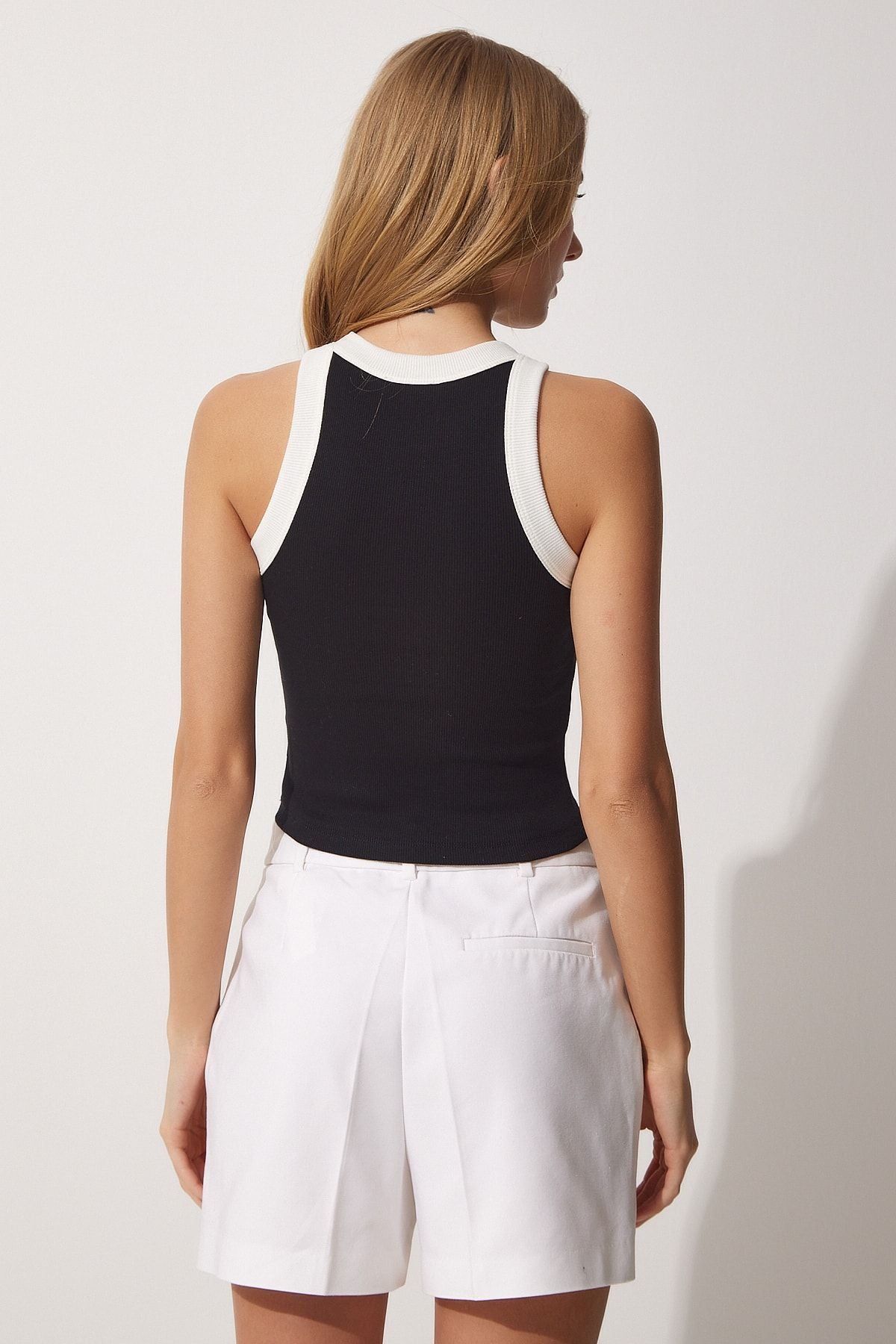 Kontrast Şeritli Halter Yaka Crop Bluz