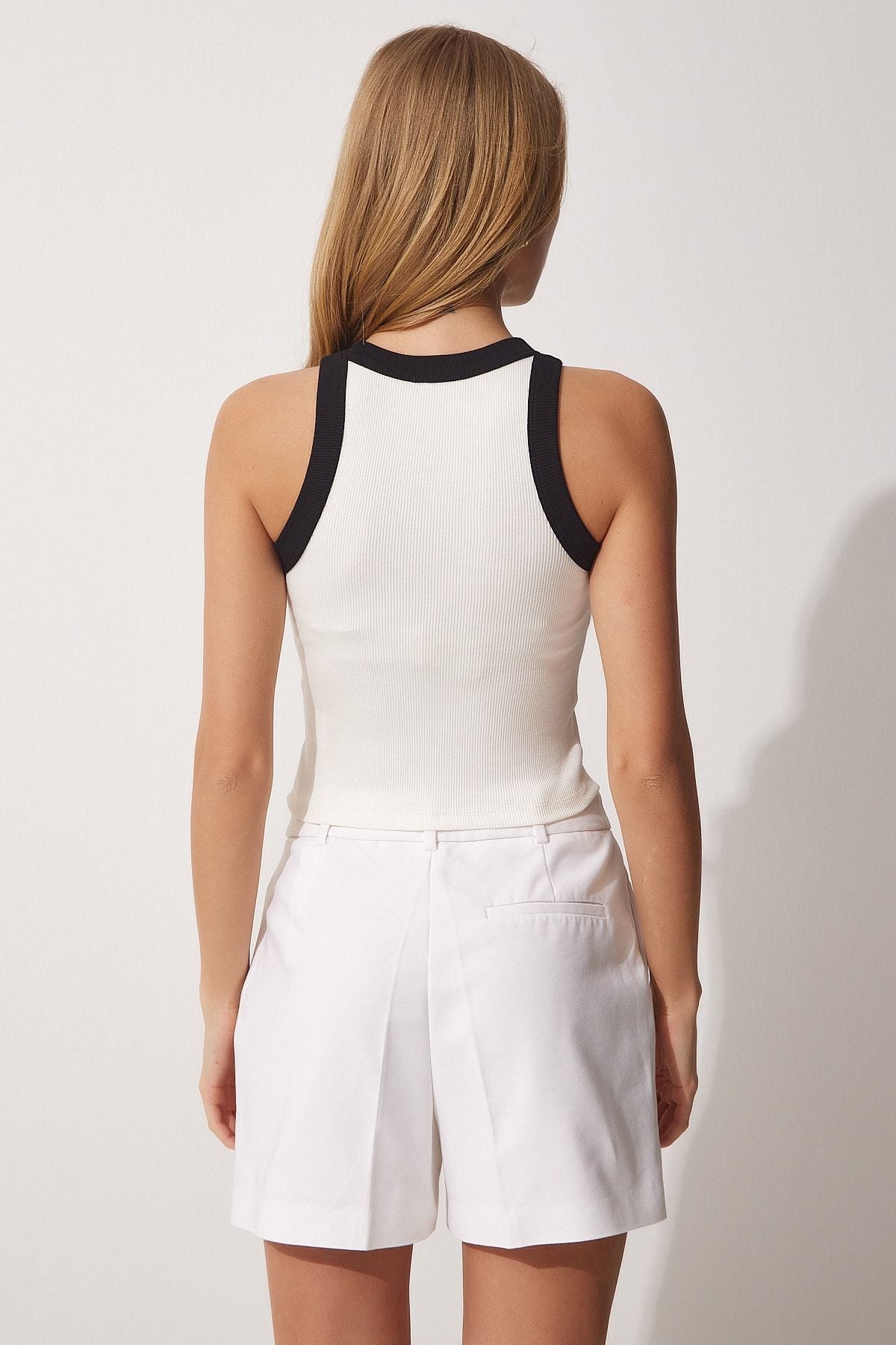 Kontrast Şeritli Halter Yaka Crop Bluz