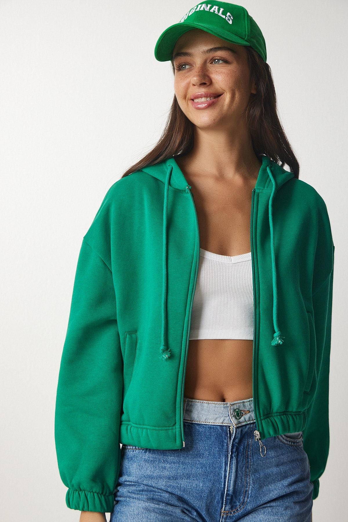 Yeşil Kapüşonlu Şardonlu Sweatshirt UB00126