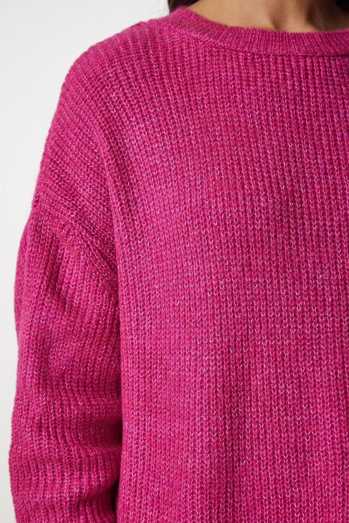Pembe Oversize Uzun Basic Triko Kazak BV00099