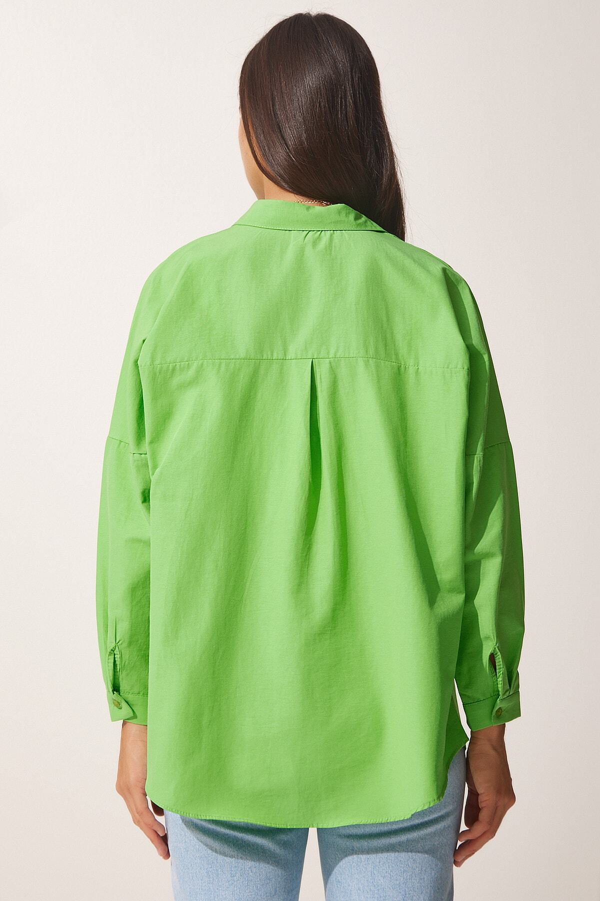 Orta Yeşil Oversize Uzun Basic Gömlek  DD00842